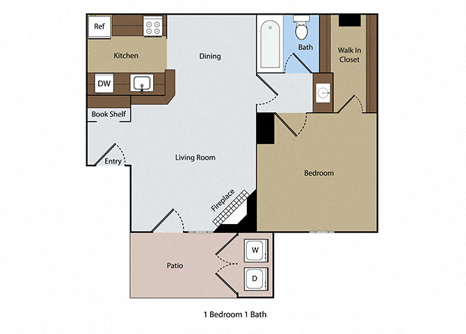 Floor plan for 1 bed, 1 bath, 560 sqft